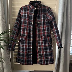 TALBOTS Plaid Long Quilted Jacket Coat XS